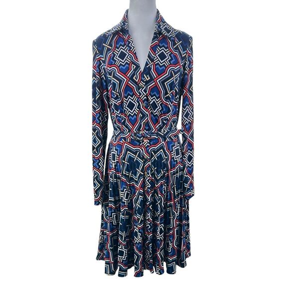 Cache Geometric Button Front Dress Size 12 Belted Multi Colored NWT - Picture 1 of 12